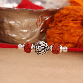 Bali Leaf Design With Dual Rudraksha Silver Beads Rakhi